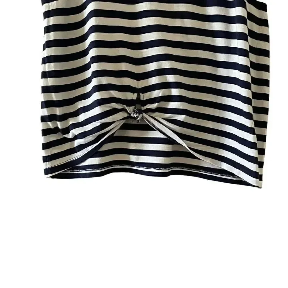 Michael Kors Stripes Front Knot Short Sleeves Soft High Low L # 1373